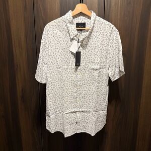 Rails Carson Short Sleeve Stretch Linen Blend Button-Up Shirt Floral Blue White